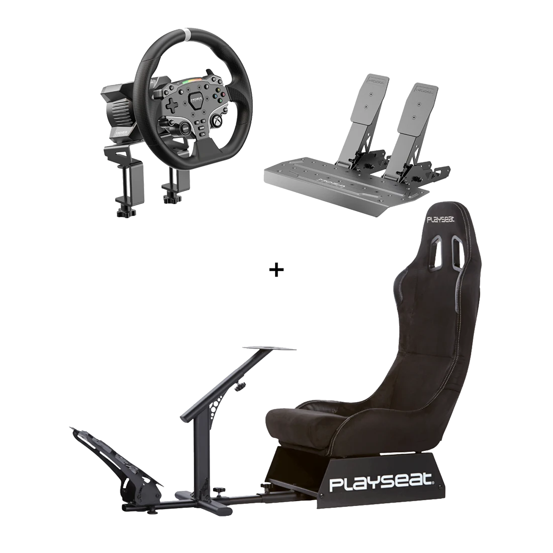 Playseat Evolution Alcantara sim racing cockpit met MOZA R3 Xbox racing wheel en pedalen