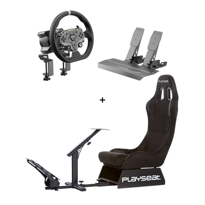 Playseat Evolution Alcantara sim racing cockpit met MOZA R3 Xbox racing wheel en pedalen