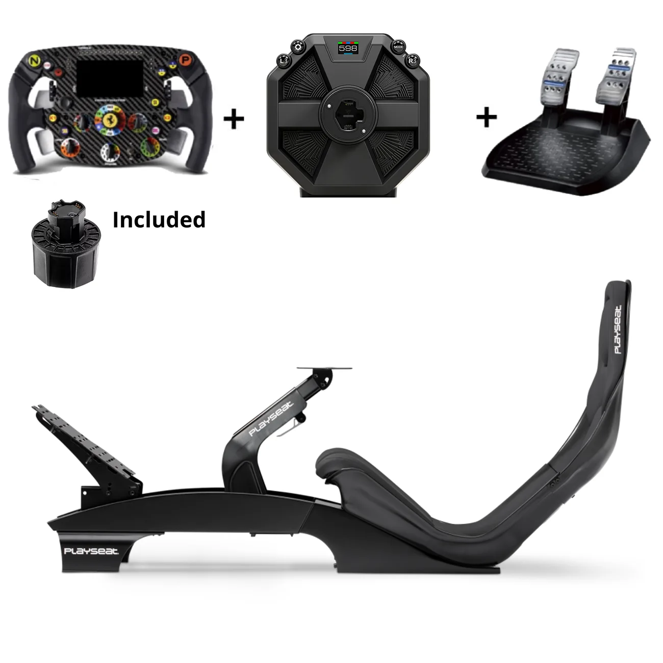 Playseat F1 PRO Black bundel met Thrustmaster T598 wheelbase, Ferrari SF1000 stuur, F1 pedalen en quick release adapter