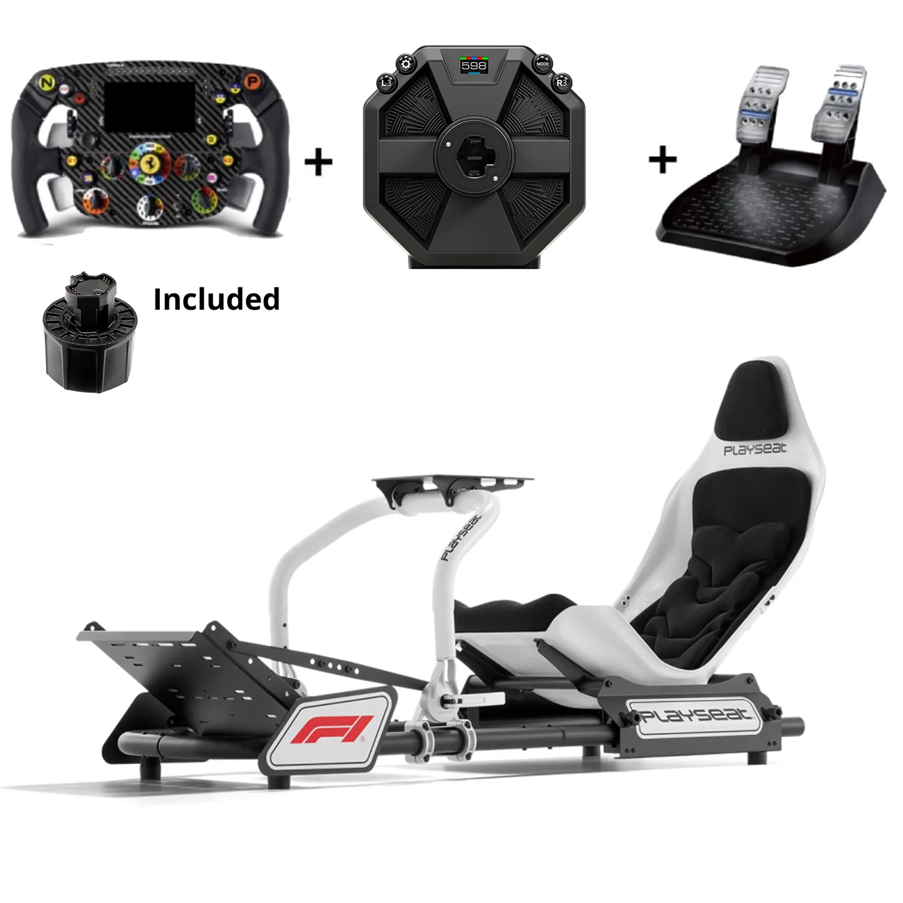 Playseat F1 Instinct bundel met Thrustmaster T598 wheelbase, Ferrari SF1000 stuur, F1 pedalen en quick release adapter
