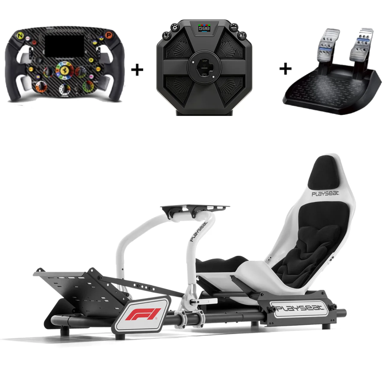 Playseat F1 Instinct bundel met Thrustmaster T598 wheelbase, Ferrari SF1000 stuur, F1 pedalen en quick release adapter