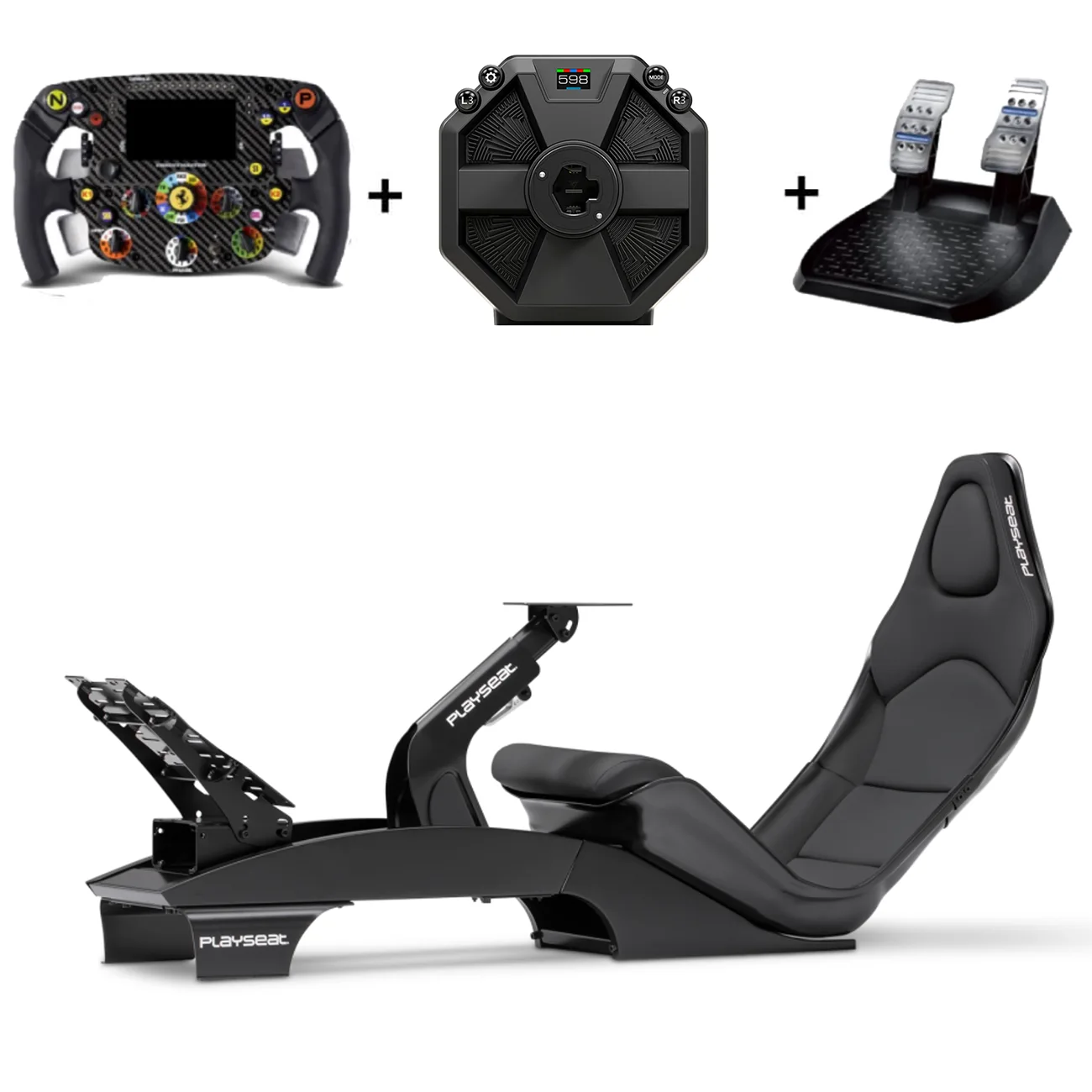 Playseat F1 PRO Black bundel met Thrustmaster T598 wheelbase, Ferrari SF1000 stuur, F1 pedalen en quick release adapter