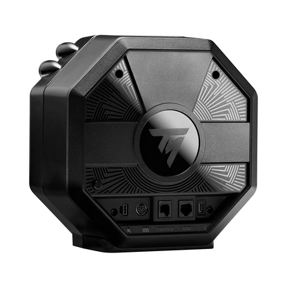 Rear view of Thrustmaster T598 wheel base with ports for pedals and accessories