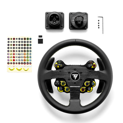 Inhoud van de doos van de Thrustmaster Evo Racing 32R Leather Add-on met hub en accessoires