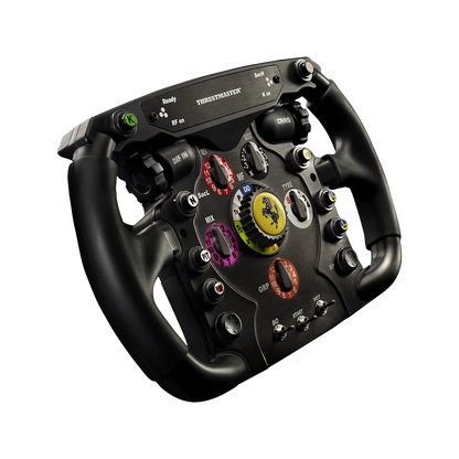 Schuin zijaanzicht van de Thrustmaster Ferrari F1 simrace Add On stuur