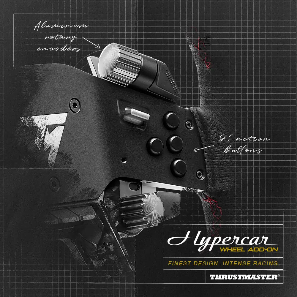 Aluminium rotary encoders en 25 bedieningselementen op de Thrustmaster HYPERCAR Wheel Add On