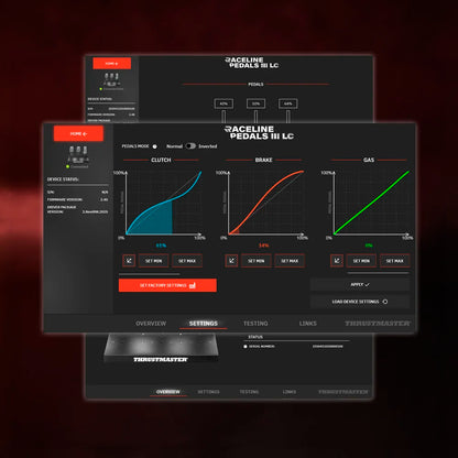 Thrustmaster Raceline pedalen software instellingen en kalibratie scherm