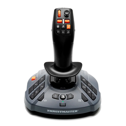 Vooraanzicht van Thrustmaster SimTask FarmStick PlayStation met bedieningsknoppen