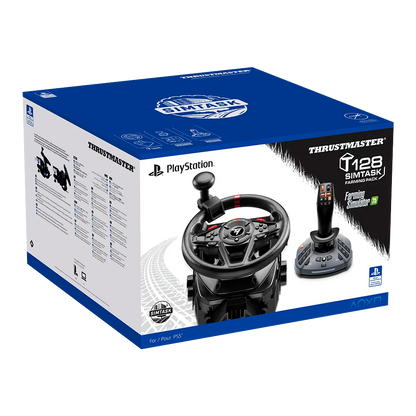 Verpakking van de Thrustmaster T128 SimTask Farming Pack voor PlayStation 5