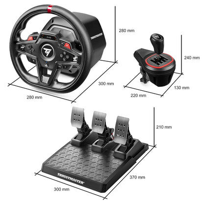 Afmetingen van de Thrustmaster T248R Shifter Pack met racestuur TH8S shifter en T3PM pedalen