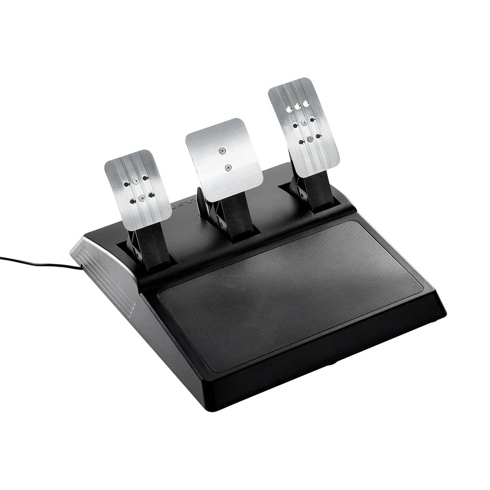 Thrustmaster T300 RS GT T3PA GT Tpedaalset met gas, rem en koppelingspedaal vanuit schuin zijaanzicht