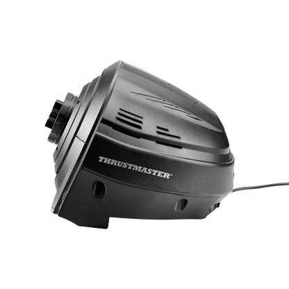 Zijaanzicht van de Thrustmaster T300 RS GT Force Feedback wheelbase met Thrustmaster logo en ventilatieopeningen