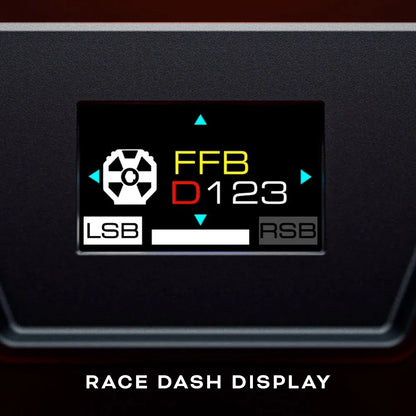 Race Dash display van de Thrustmaster T598-X met force feedback instellingen