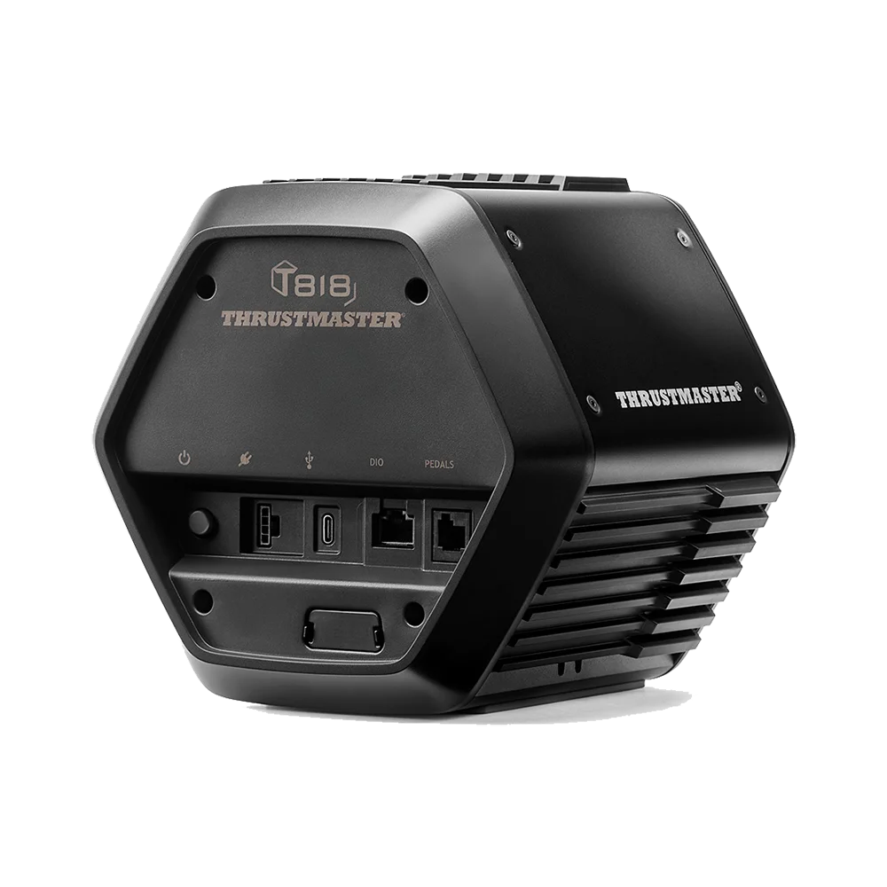 Achterzijde van de Thrustmaster T818 Black Edition met aansluitingen