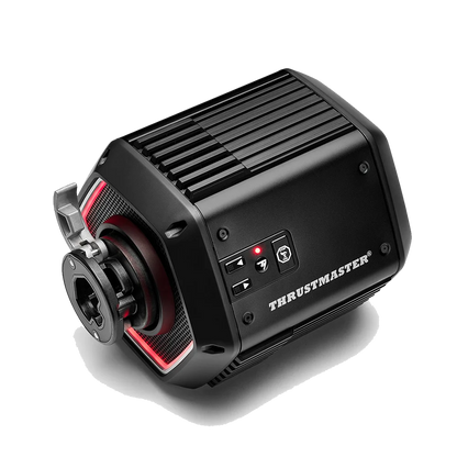 Schuin aanzicht van de Thrustmaster T818 Black Edition Direct Drive wheelbase