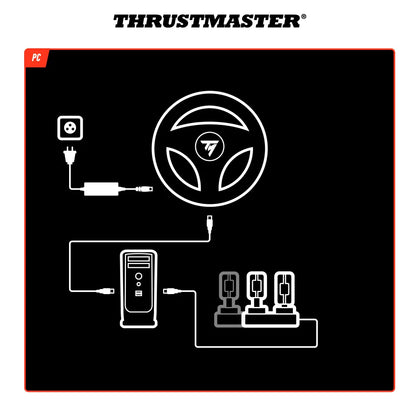 Aansluitschema van de Thrustmaster T818 Black Edition voor PC en pedalen