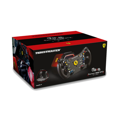 Verpakking van de Thrustmaster T818 Ferrari 488 GT3 Simulator bundle voor PC