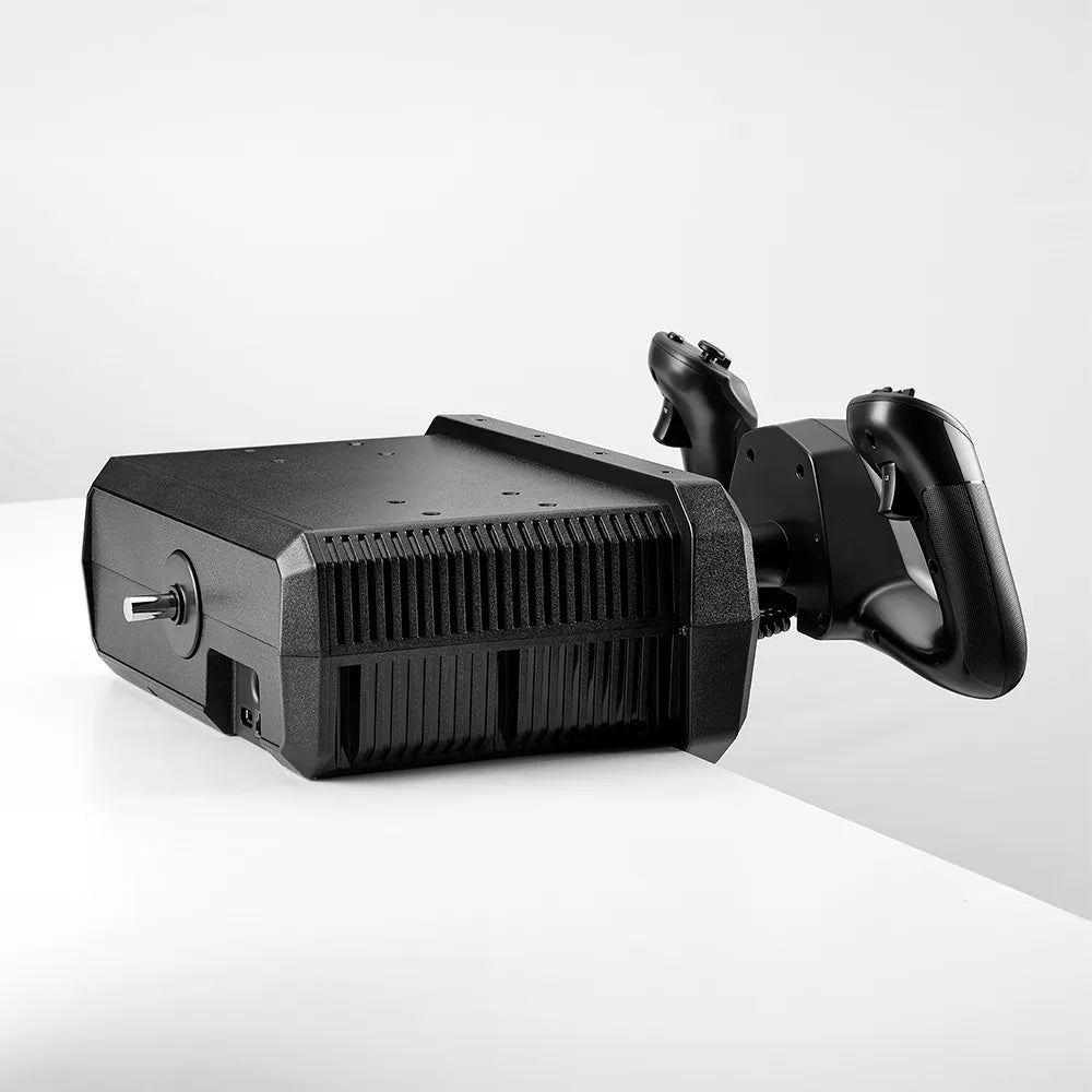 Achteraanzicht van de Thrustmaster TCA Sky Yoke-P met aansluitingen op de basis