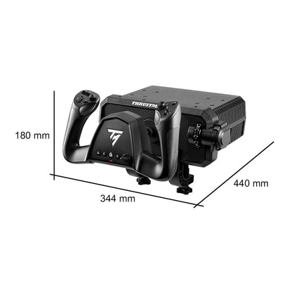 Afmetingen van de Thrustmaster TCA Sky Yoke-P: 344 mm breed, 440 mm diep en 180 mm hoog