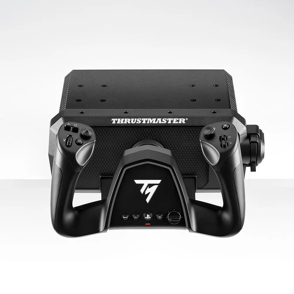 Thrustmaster TCA Sky Yoke-P van bovenaf met zicht op de stuurhoorn en basis