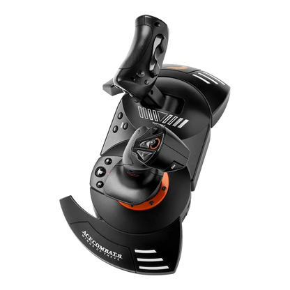 Bovenaanzicht van de Thrustmaster HOTAS Neo flightstick met joystick en throttle
