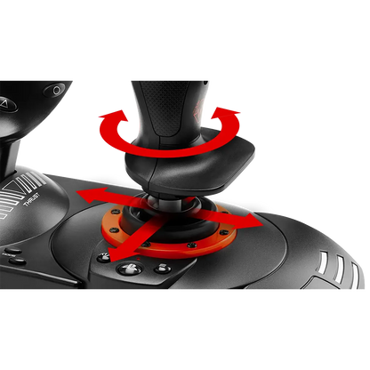 Close-up van de draaibare Z-as en bewegingsrichtingen van de Thrustmaster HOTAS Neo