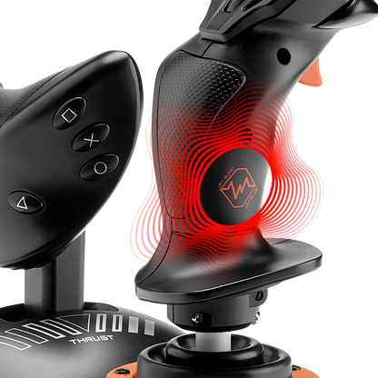 Detail van de ingebouwde trillingsfeedback in de Thrustmaster HOTAS Neo joystick