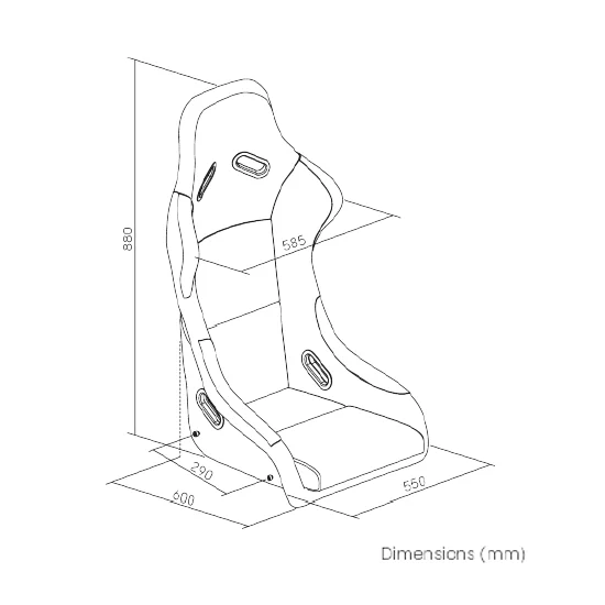 XXL Monzano fiberglas bucket seat afmetingen voor sim racing stoel