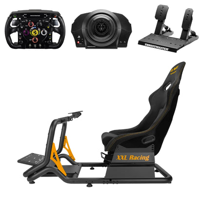 XXL Racing Competition sim racing cockpit met Thrustmaster Ferrari F1 stuur, T300 RS wheelbase en pedalen, zijaanzicht