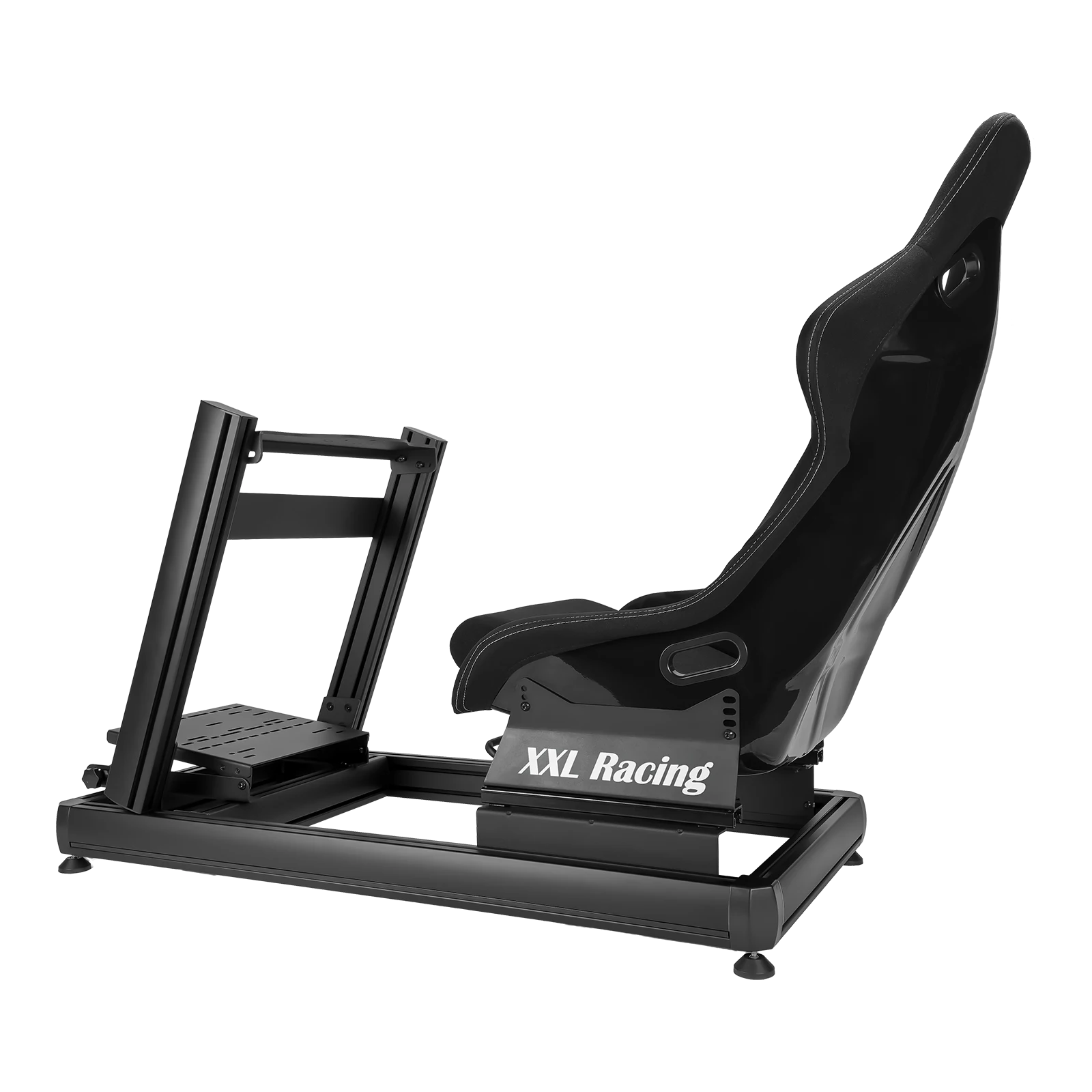 Zijaanzicht van de XXL Racing Monzano cockpit met fiberglas bucketseat en 4080 aluminium frame