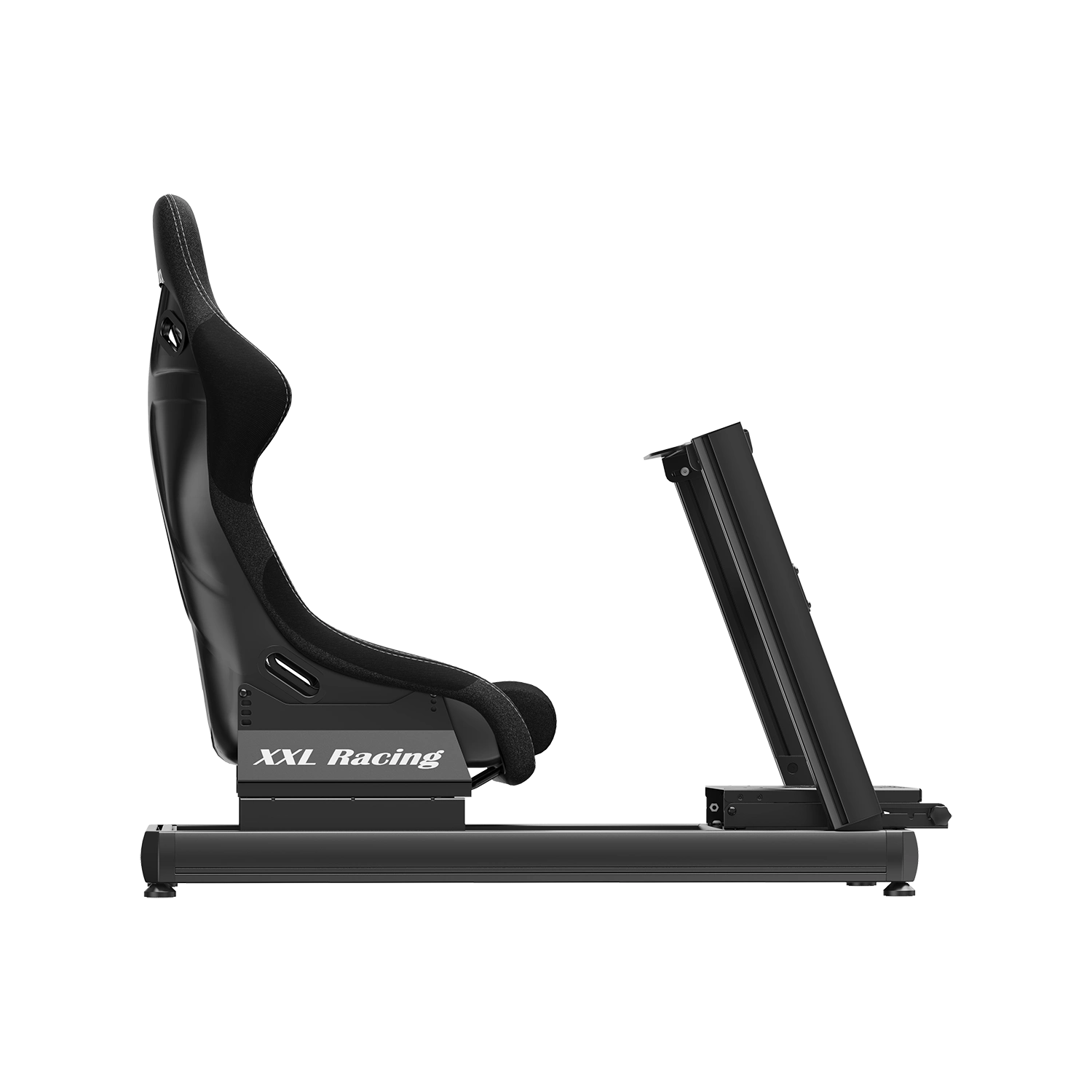 Zijaanzicht van de XXL Racing Monzano cockpit met fiberglas bucketseat en 4080 aluminium frame