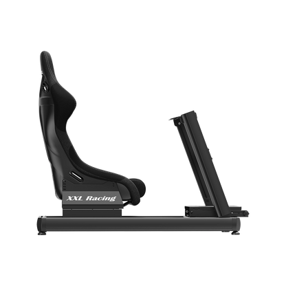 Zijaanzicht van de XXL Racing Monzano cockpit met fiberglas bucketseat en 4080 aluminium frame