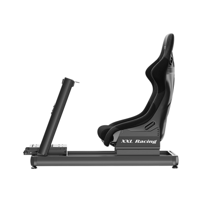 Zijaanzicht van de XXL Racing Monzano sim racing cockpit met 4080 aluminium frame en bucketseat