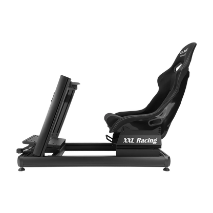 Zijaanzicht van de XXL Racing Monzano sim racing cockpit met 4080 aluminium frame en bucketseat